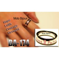 Ba-174, Bague supportons le Cancer, Hope, Faith, Courage, Strenght, Acier inoxidable